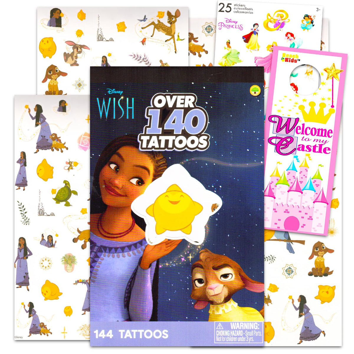 Disney Wish Temporary Tattoo Set - Disney Wish Party Favors Bundle - 140+ Temporary Tattoos for Goodie Bags and More Plus Bonus Stickers | Disney Wish Party Supplies