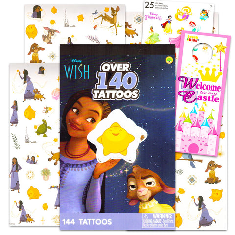 Disney Wish Temporary Tattoo Set - Disney Wish Party Favors Bundle - 140+ Temporary Tattoos for Goodie Bags and More Plus Bonus Stickers | Disney Wish Party Supplies