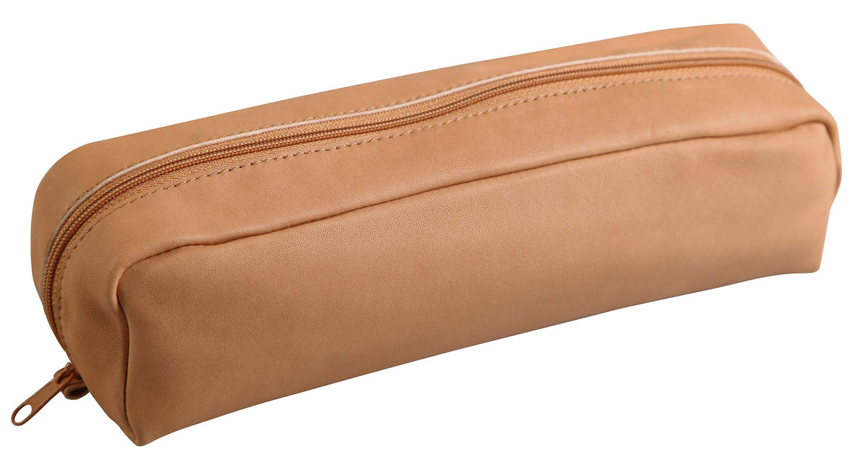Clairefontaine - Ref 8300C - Cuir Smooth Leather Rectangular Pencil Case - 22 x 5 x 3cm, Made From Genuine Lambskin Leather, Metal Zip With Leather Puller - Natural