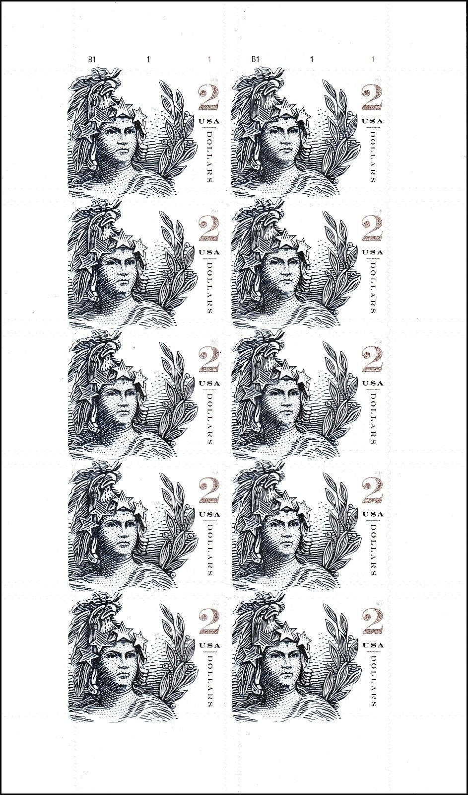 $2 Statue of Freedom Full Pane of 10 Postage Stamps Scott 5296