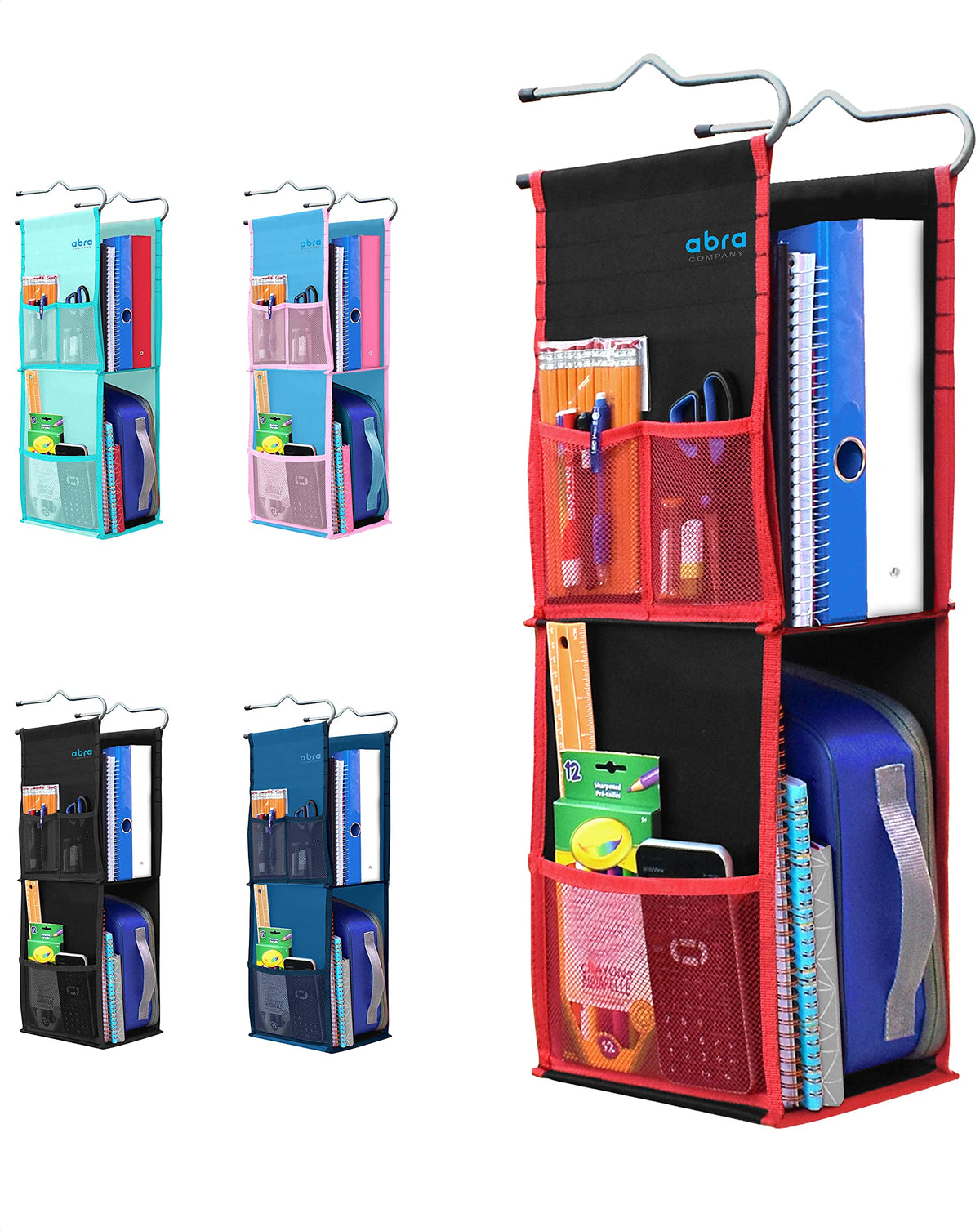 ABRAÂ® 2 Shelf Hanging Locker Organizer for School, Work, Gym, Storage | Deep Shelves 6.5â€x 9â€| Eco-Friendly Fabric Healthy for Children (Black/Red)