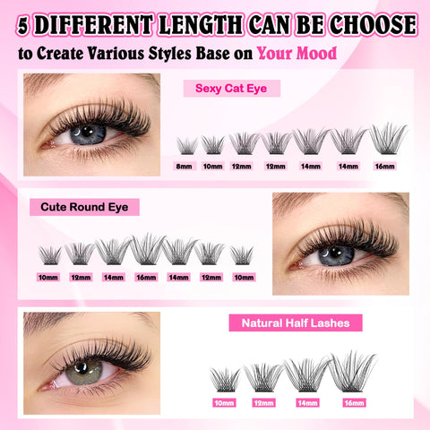 Lash Extension Kit, 130Pcs Lash Clusters with Bond Seal and Lash Applicator Tool Tweezer DIY Individual Eyelashes Kit Natural D Curl 8-16MM Lash Clusters Eyelash Extension Kit DIY at Home by JIMIRE