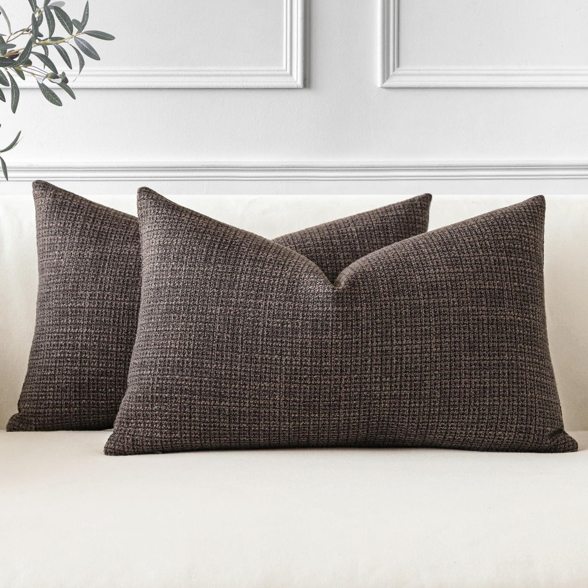 JOTOM Set of 2 Cushion Covers 40x60 cm Linen Dark Brown Decorative Throw Pillow Covers 16x24 Inch Lumbar Cushion Case Home Decor Pillowcases for Couch Sofa Living Room Bed (Dark Brown)