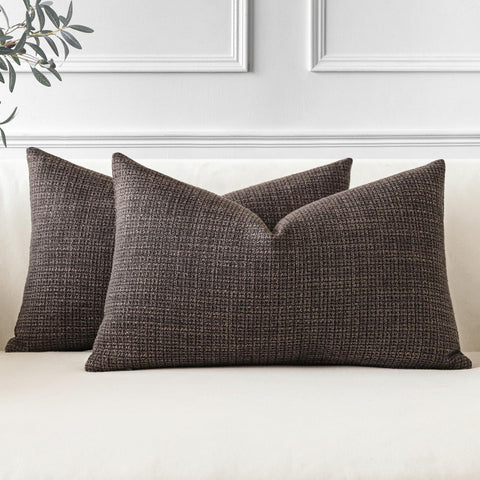 JOTOM Set of 2 Cushion Covers 40x60 cm Linen Dark Brown Decorative Throw Pillow Covers 16x24 Inch Lumbar Cushion Case Home Decor Pillowcases for Couch Sofa Living Room Bed (Dark Brown)