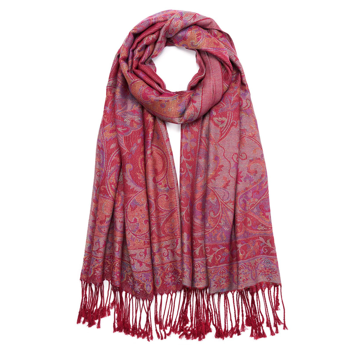 QIUTIMIY Paisley Pashmina Shawl Wrap Women Reversible Vintage Jacquard Pashmina Rave Scarf with Fringe for Evening, Wedding(Flower7-Red)