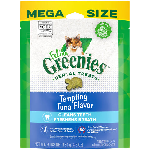 Greenies Feline Adult Natural Dental Care Cat Treats, Tempting Tuna Flavor, 4.6 oz. Pouch