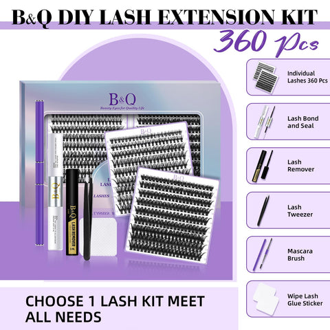 Lash Extension Kit 360 Pcs 30D+50D 8-18 Mixed Eyelash Extensions Kit Individual Lashes Extension kit DIY Lash Clusters Kit with Lash Bond and Seal Eye Lash Extension Kit at Home(Mkit-30D+50D-D-8-18)