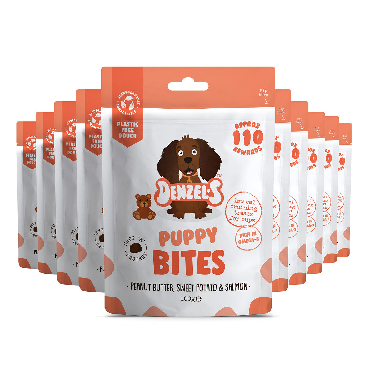 Denzel's All Natural Puppy Treats - Training Bites - Salmon & Peanut Butter (10 x 100g)