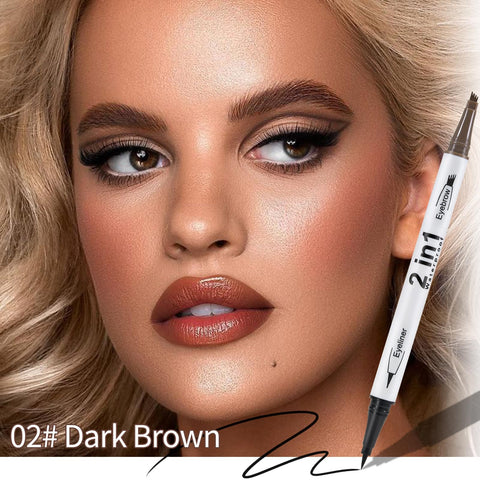 Erinde 2PCS Waterproof Microblading Eyebrow Pen, 4 Fork Tip 3D Eyebrow Contouring Tattoo Pencil, 2-in-1 Dual-Ended Eyebrow Tint Eyeliner, Last All-Day, Create Natural-Looking Brows, Dark Brown