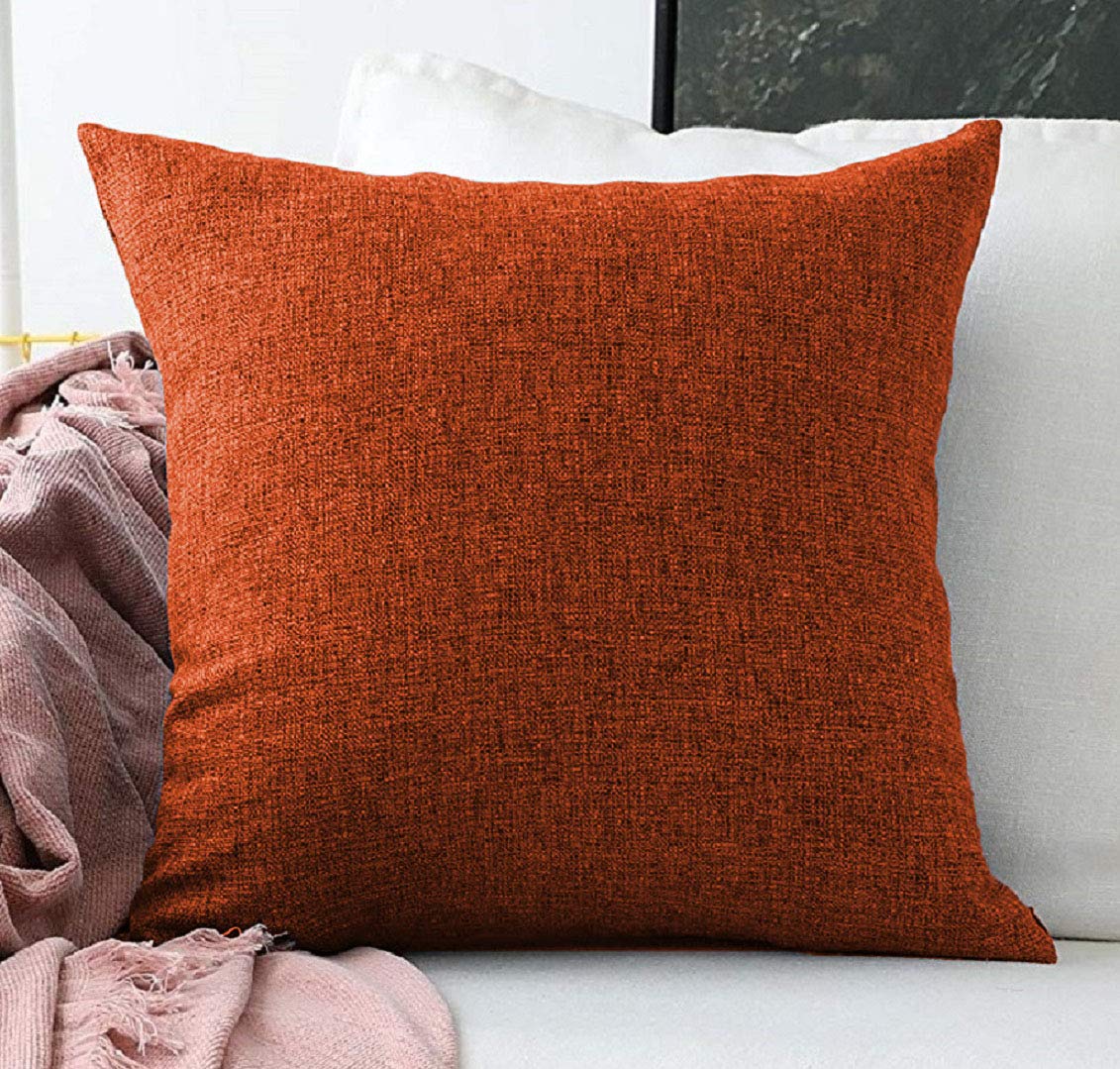 Khooti Jute Cushion Cover, 20x20 (Orange)(Pack of 2)