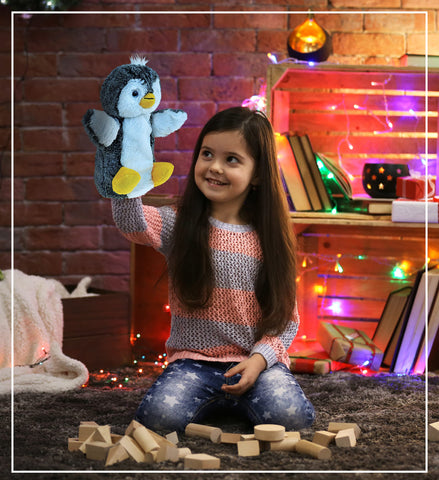DolliBu Penguin Plush Hand Puppet for Kids - Soft Stuffed Animal Hand Puppet Toy for Puppet Show Games Puppet Theaters for Kids, Adult Cute Puppets Educational Toy to Teach Children & Toddlers