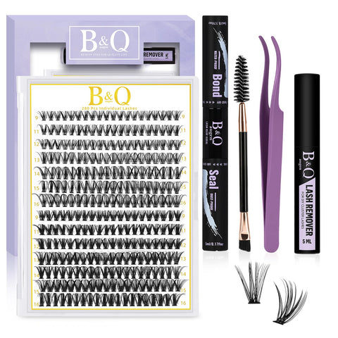 B&Q DIY Lash Extension Kit 280 PCS Individual Eyelash Extension Kit C 9-16MIX 30D 40D 50D Cluster Lashes Kit Lash Glue Remover(Kit-30D+40D-C,9-16MIX)