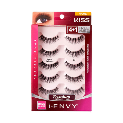 i-ENVY 5 Pairs Demi Wispies False Lashes Multi Pack Natural Look Premium 100% Human Hair Fluffy Eyelashes, Volume & Curl, Lightweight, Comfortable, Reusable (2 PACK)