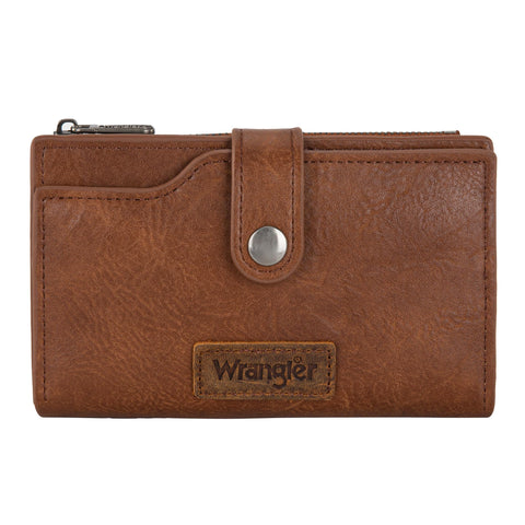 Wrangler Wallet for Women Bifold Card Holder with Zipper Pocket Ladies Clutch Purse with ID Window Brown Gifts for Women Men WG119-W002BR