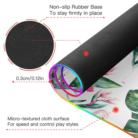 Flamingo Leaves Floral Wireless Charging Mouse Pad for Mobile Phone Extra Large Gaming Mousepad with 13 Lighting Modes Mouse Mat for MacBook PC Laptop Desk Office Home Gaming
