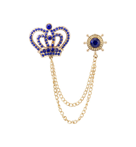 Knighthood Brooch Suit Pin Men's Crystal Crown With Ship Wheel Chain Tassel Suit Collar Lapel Pin Accessories for Men Women