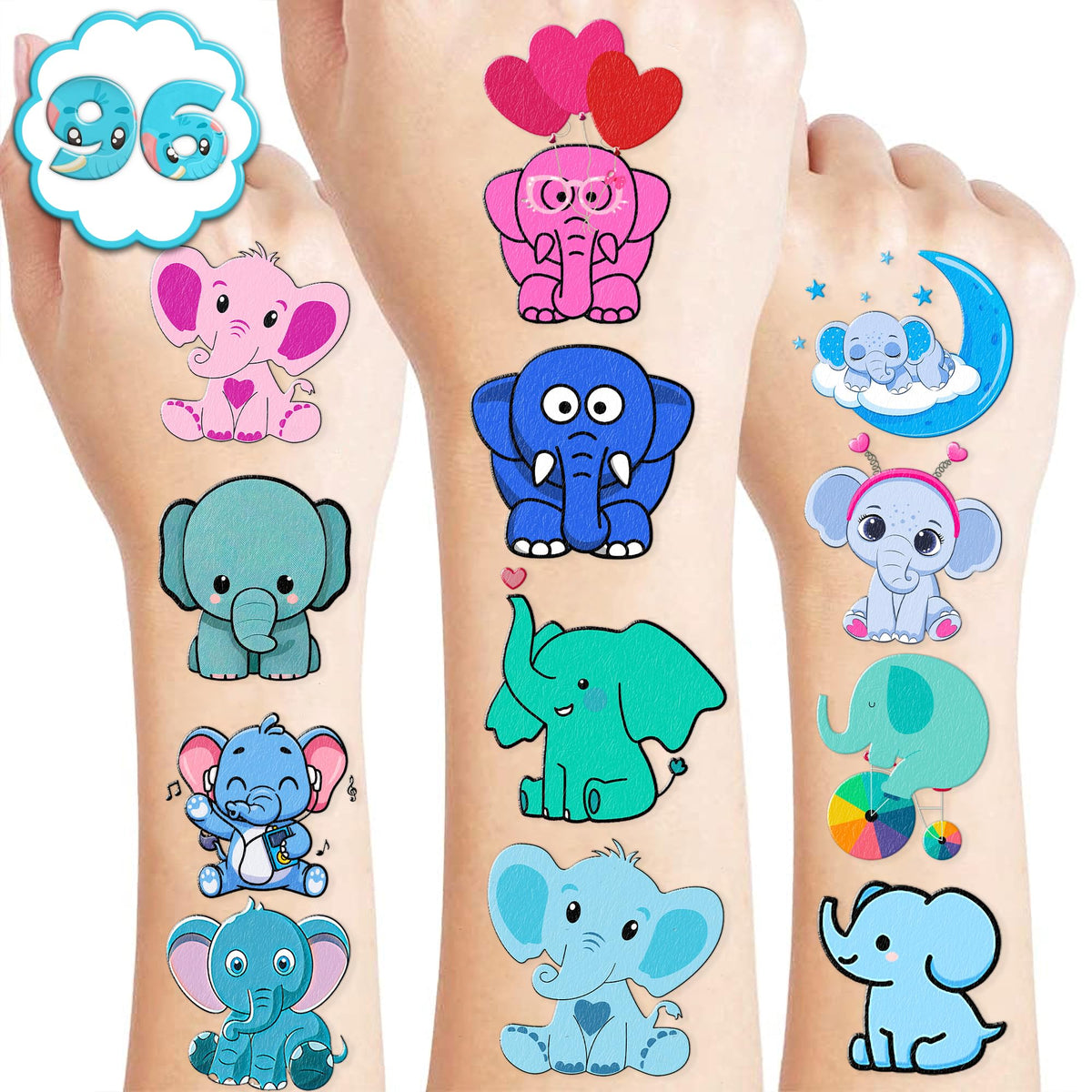 Generic Elephant Temporary Tattoos Baby Showers Birthday Party Supplies Favors Decorations Super Cute 82 PCS Fake Tattoos Stickers for Boys Girls School Classroom Rewards Gifts Ideal