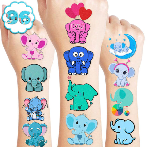 Generic Elephant Temporary Tattoos Baby Showers Birthday Party Supplies Favors Decorations Super Cute 82 PCS Fake Tattoos Stickers for Boys Girls School Classroom Rewards Gifts Ideal