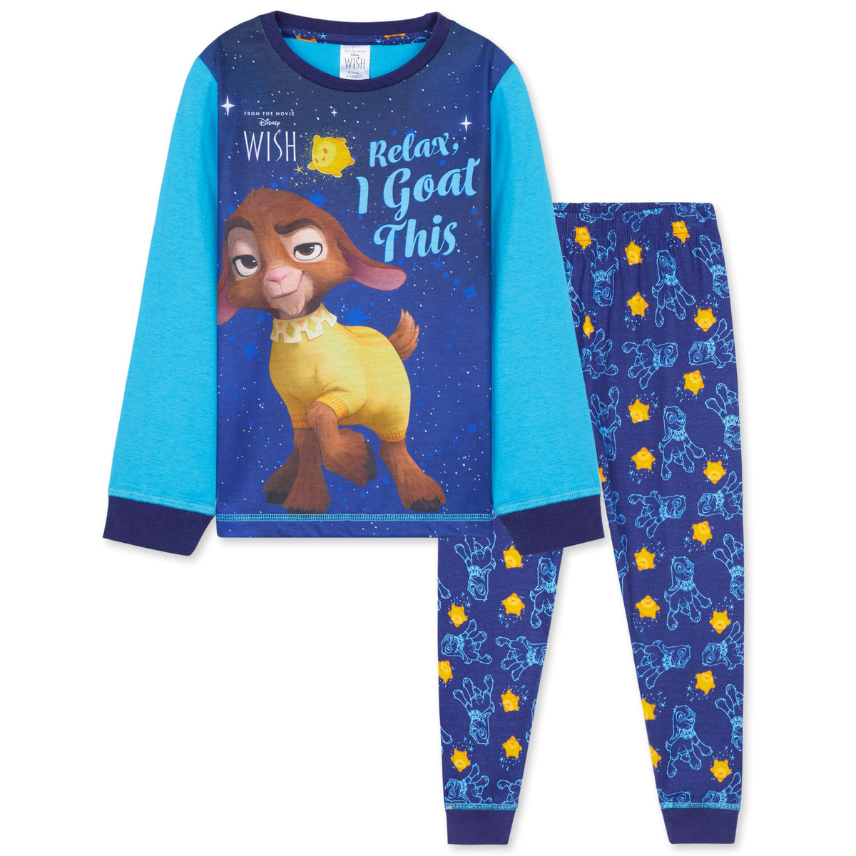 Disney Wish Girls Pyjamas- 2 Piece Long PJs Cosy Breathable Lounge Wear- Gifts for Girls (Blue Wish, 3-4 Years)
