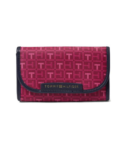 Tommy Hilfiger Kennedy II Flap Continental Wallet-Coated Square Monogram Italian Wine/Eccentric Magenta One Size
