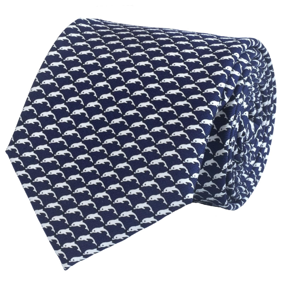 WITZROYS 100% Silk Ties for Men Handmade Neckties with Animal Printed Patterns+Gift box … (Dolphins - Silver on Navy Blue, Regular Length - 59")