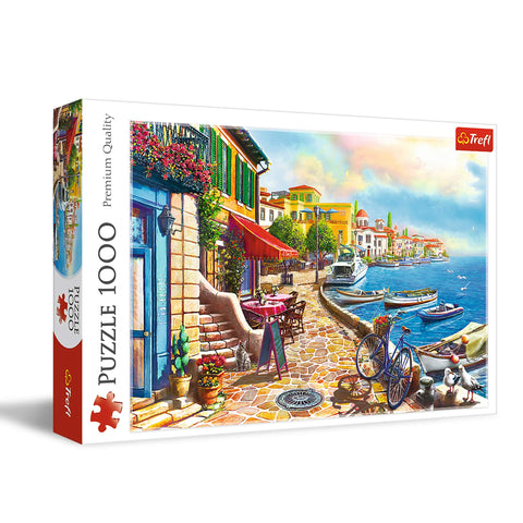 TREFL 1000 Piece Jigsaw Puzzle, Sunny Embankment, Coastal City, Ocean, Adult Puzzles, Trefl 10527
