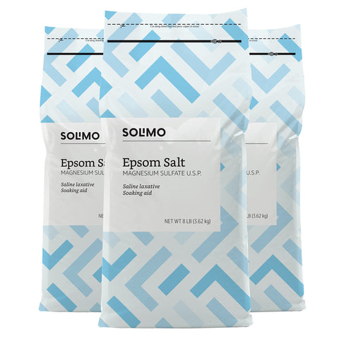 Amazon Brand - Solimo Epsom Salt Soak, Magnesium Sulfate USP, Unscented, 8 Pound (Pack of 3)