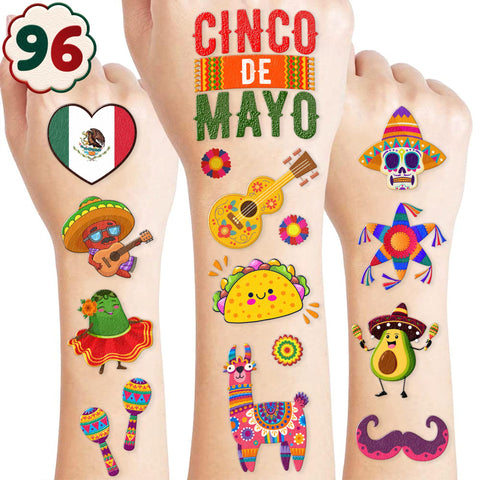 Cinco De Mayo Temporary Tattoos Fiesta Tattoos for Kids Cinco De Mayo Party Decorations Taco Mexican Tattoos Stickers for Fiesta Party Supplies Favors