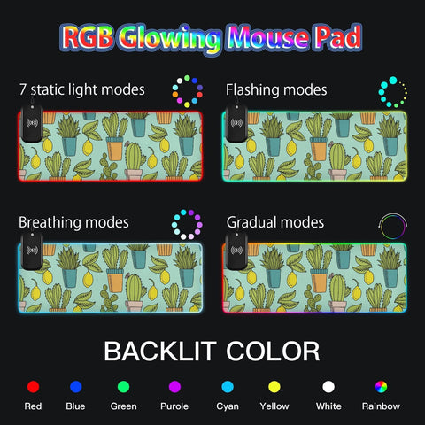Cute Cactus Wireless Charging Mouse Pad for Mobile Phone Extra Large Gaming Mousepad with 13 Lighting Modes Computer Mat for Gaming MacBook PC Laptop Desk Home Office