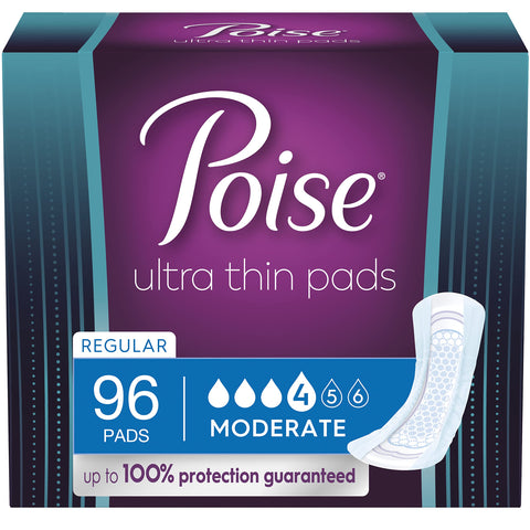 Poise Ultra Thin Postpartum Incontinence Pads, Moderate Absorbency, Regular Length, 96 Count