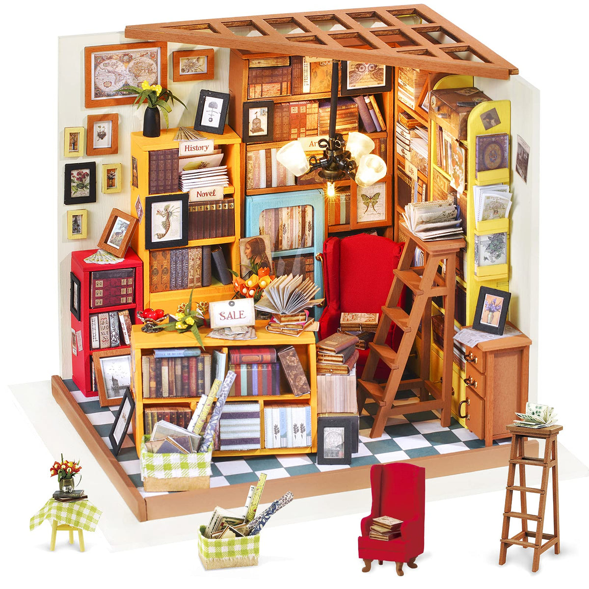 Rolife DIY Miniature Dollhouse Kits Books Store Wooden Dollhouse Model Creative Gifts For Kids, Teens and Adults