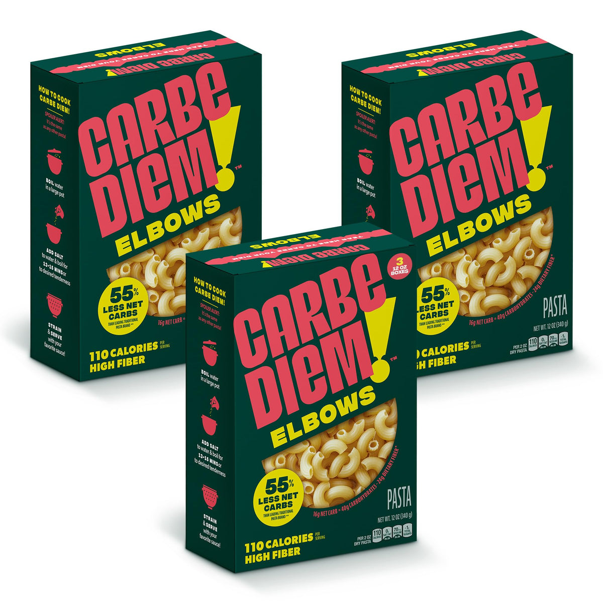 CARBE DIEM! Elbows | Lower Net Carb Pasta with a Traditional Flavor and Texture | Pasta Re-Imagined for Healthy Lifestyles | Reduced Calorie Food | Elbow Pasta | Reduced Calorie Noodles