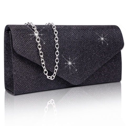 Larcenciel Women's Clutches, Sparkly Envelope Evening Clutch Bags with Detachable Chain, Sequin Handbags for Ladies, Elegant Cross Body Shoulder Bags Bridal Purses for Women Prom Party Wedding, Black