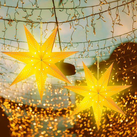 TZQFROCE Pack of 2 Christmas Star Paper Star 45 cm LED Paper Star Illuminated for Hanging Paper Star Christmas Star Decoration Christmas Stars Illuminated for Wedding Birthday Party Decoration