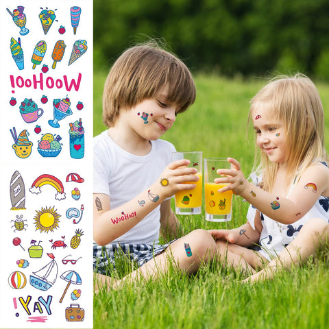 Konsait 10 Sheets Temporary Tattoo Kids Tattoos 180PCS Sweet Fake Tattoos, Ice Cream, Lollies, Cookie, Cake Tattoo Stickers, Sweet Summer Tattoos Sticker for Girl Birthday Party Decor Supplies Favors