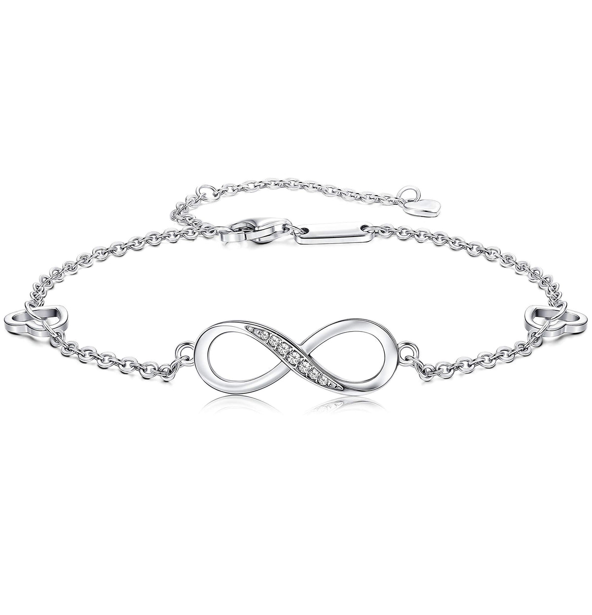 Finrezio 925 Sterling Silver Infinity Anklet Bracelet for Women Girls Adjustable Foot Jewelry 4-Level Adjustable Length Gift For Motherâ€™s Day