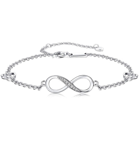 Finrezio 925 Sterling Silver Infinity Anklet Bracelet for Women Girls Adjustable Foot Jewelry 4-Level Adjustable Length Gift For Motherâ€™s Day