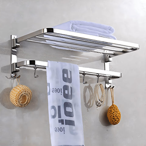 Plantex New Look Stainless Steel 304 Grade Dual Folding Towel Rack for Bathroom/Towel Stand/Hanger/Bathroom Accessories (24 Inch-Chrome)