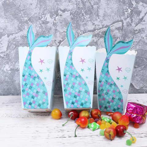 Amosfun 12pcs Mermaid Popcorn Boxes Popcorn Holders Cups Treat Paper Containers Candy Favor Boxes Set Kids Girls Birthday Party Favors Supplies Baby Shower Decorations