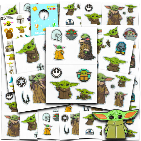 Baby Yoda Temporary Tattoo Set for Kids - Star Wars Party Favors Bundle with 96 Temporary Tattoos for Goodie Bags Plus Bonus Stickers, More | Mandalorian Party Supplies