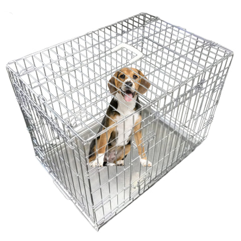 Ellie-Bo Silver Standard Medium 30-inch Folding 2-Door Dog Cage/Crate with Metal Tray