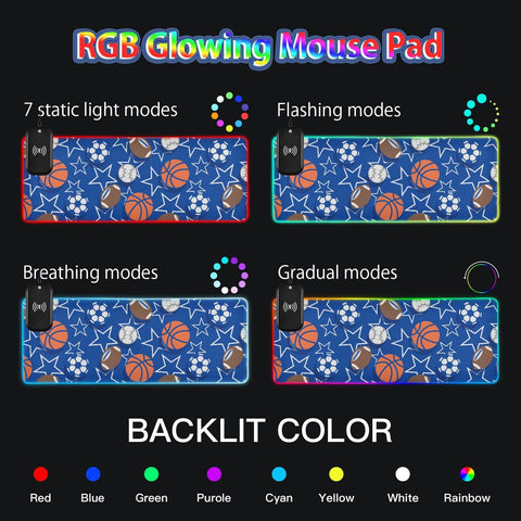 Basketball Balls Wireless Charging Mouse Pad for Mobile Phone Extra Large Gaming Mousepad with 13 Lighting Modes Mouse Mat for Office Home Gaming MacBook PC Laptop Desk