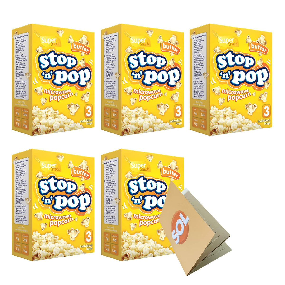 SOL 12pk x 85g Microwave Popcorn Butter Popcorn Flavour | Popping Pop Corn Kernels for The Family | Butter Popcorn Microwave Includes SOL Sticker