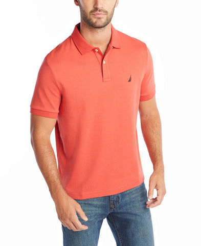 Nautica Men's Classic Fit Short Sleeve Solid Soft Polo Shirt, Sunbaked Red Solid, Large