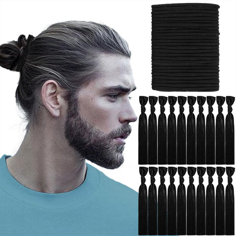 79style 60Pcs Elastic Hair Accessories - Knotted Fabric Ribbon Ponytail Holders For Men's Buns and Long Hair, No-Pull Hair Bands For Guys (Black/White)