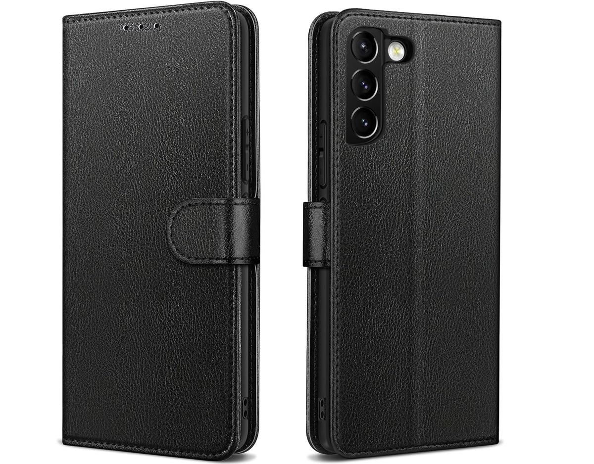 NWNK13 For Samsung Galaxy S21 5G Case Leather Wallet Book Flip Stand View Phone Cover with Card Holder Slots Compatible with Galaxy S21 (Black)