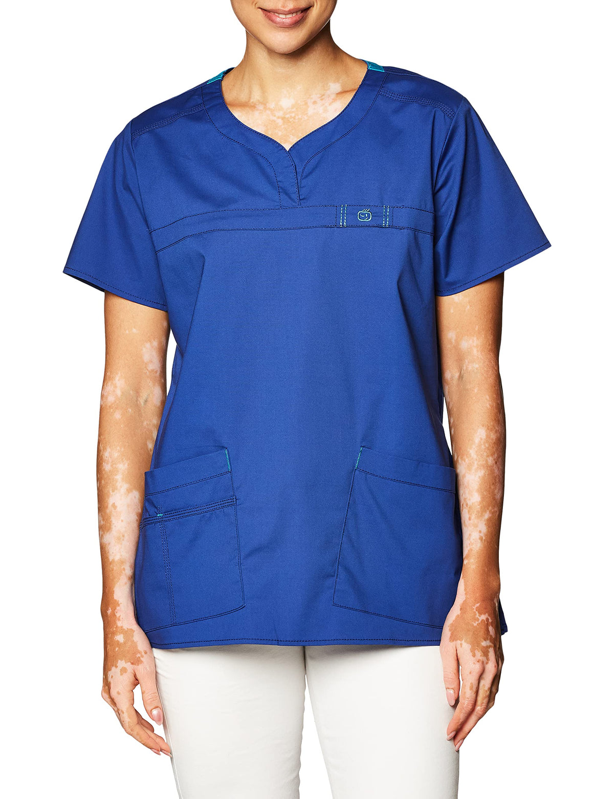 WonderWink 6208AGBLSM WonderFLEX Women's Patience Curved Notch-Neck Top, Galaxy Blue, Standard-S Size
