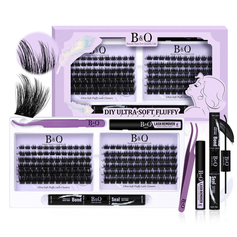 B&Q Lash Extension Kit F03 Eyelash Extension Kit 144 PCS Ultralight Eyelash Clusters Lash Clusters Kit 8-18MIX DIY Ultra-Soft Cluster Eyelash Extensions at Home with Lash Applicator Tools (Kit?F03)