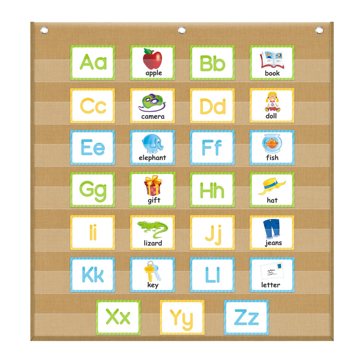 Godery Burlap 7 Pocket Chart for Teacher Lessons in a Classroom or for Use at Home - Fits Standard 3â€ Sentence Strips and Cards (28" x 28")