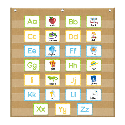 Godery Burlap 7 Pocket Chart for Teacher Lessons in a Classroom or for Use at Home - Fits Standard 3â€ Sentence Strips and Cards (28" x 28")